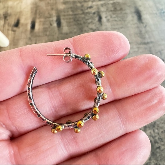 Silver Hoop Earrings with Gold Ball Details - Picture 3 of 3